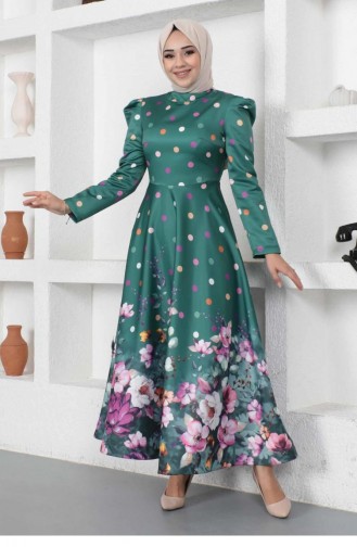 Emerald Green Hijab Evening Dress 14436