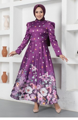 Plum Hijab Evening Dress 14438