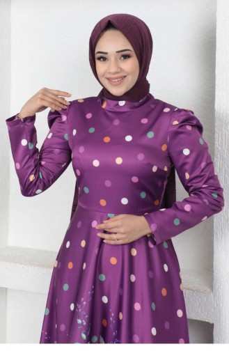 Plum Hijab Evening Dress 14438