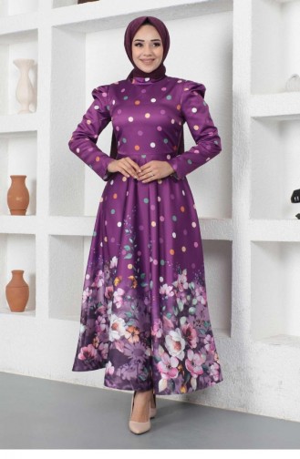 Plum Hijab Evening Dress 14438