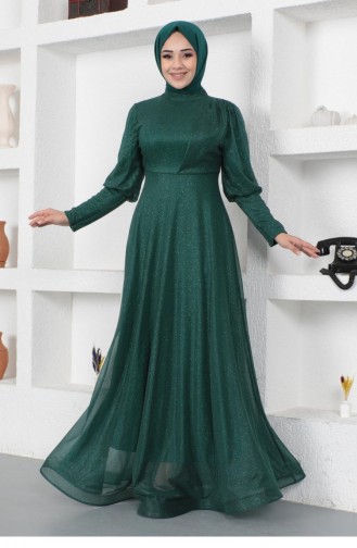 Emerald Green Hijab Evening Dress 14449