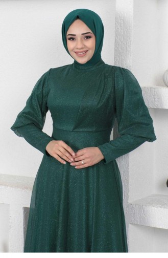 Emerald Green Hijab Evening Dress 14449