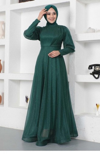 Emerald Green Hijab Evening Dress 14449