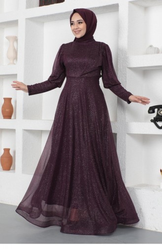 Purple Hijab Evening Dress 14451