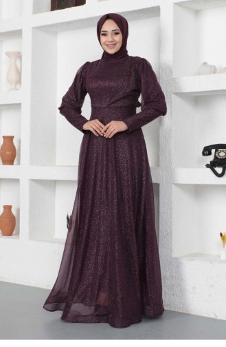 Purple Hijab Evening Dress 14451