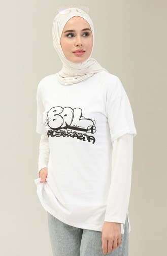 Baskılı Tshirt 2001-04 Beyaz