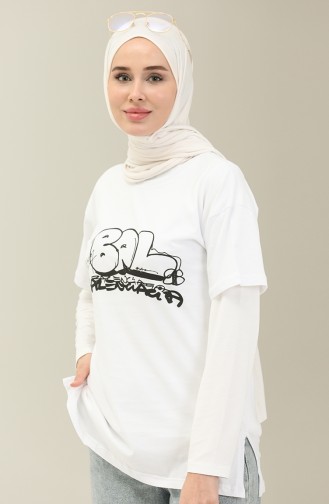 Baskılı Tshirt 2001-04 Beyaz