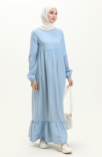 فستان بأكمام بالون 1859-02  أزرق فاتح  1859-02