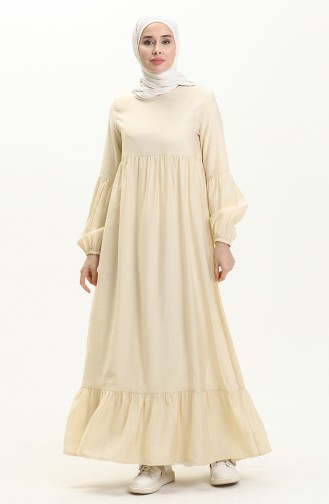 Balloon Sleeve Dress 1860-01 Cream 1860-01