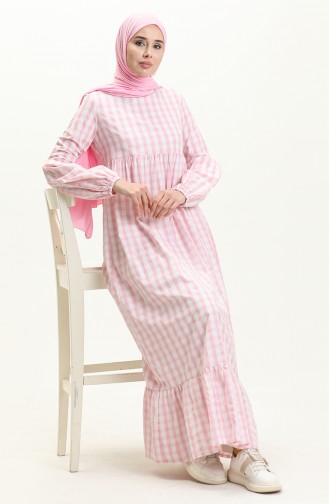 Balloon Sleeve Dress 1861-01 Pink white 1861-01