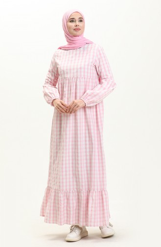 Balloon Sleeve Dress 1861-01 Pink white 1861-01