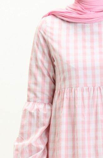 Balloon Sleeve Dress 1861-01 Pink white 1861-01