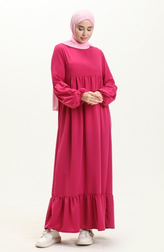 Kleid mit Ballonärmeln 1861A-01 Fuchsia 1861A-01