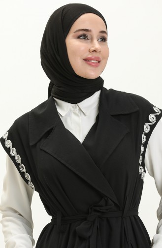Vivezza Naturel Kumaş Süzene Nakış Yelek 6970-01 Siyah