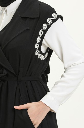 Vivezza Naturel Kumaş Süzene Nakış Yelek 6970-01 Siyah