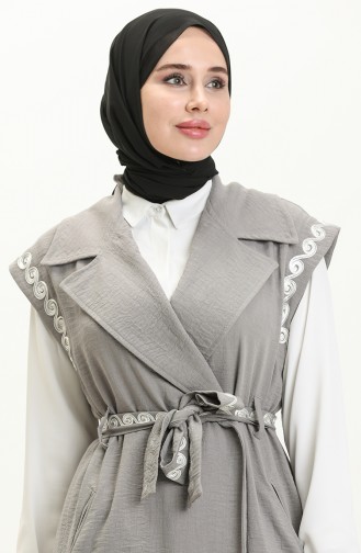Vivezza Naturel Kumaş Süzene Nakış Yelek 6970-03 Gri