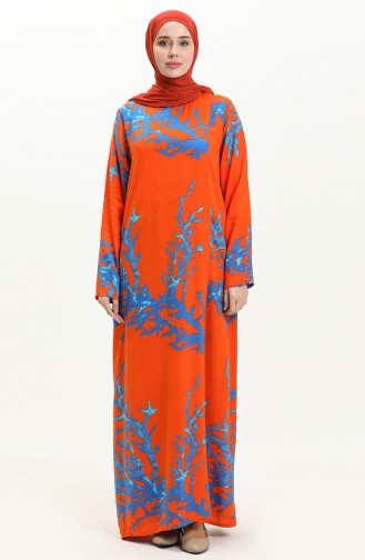 فستان الصلاة فيسكوز منقوش 6363-04 برتقالي 6363-04
