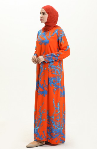 فستان الصلاة فيسكوز منقوش 6363-04 برتقالي 6363-04