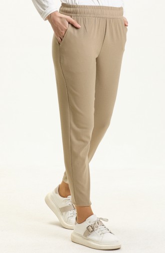 Pantalon à Taille élastique 1093-01 Beige Foncé 1093-01