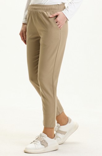 Pantalon à Taille élastique 1093-01 Beige Foncé 1093-01