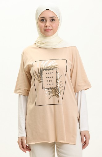 Baskılı Tshirt 2002-02 Bej