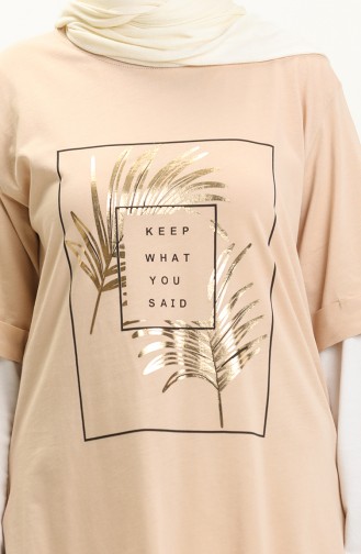 Baskılı Tshirt 2002-02 Bej