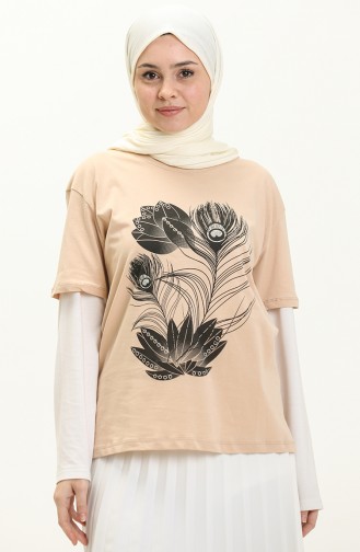 Printed T-shirt 2007-03 Beige 2007-03