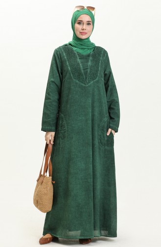 Robe à Manches Longues Authentique en Tissu Şile 4343-06 Vert 4343-06