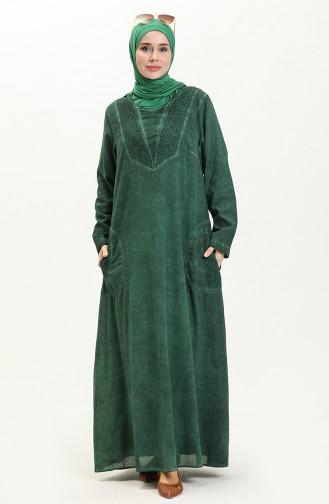 Robe à Manches Longues Authentique en Tissu Şile 4343-06 Vert 4343-06