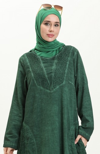 Robe à Manches Longues Authentique en Tissu Şile 4343-06 Vert 4343-06