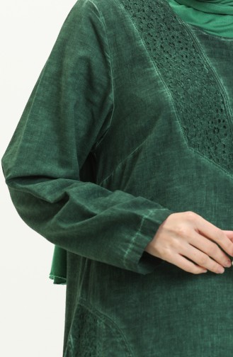 Şile Bezi Otantik Uzun Kol Elbise 4343-06 Çam Yeşili