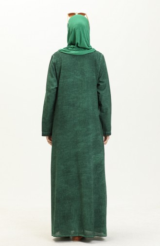 Şile Bezi Otantik Uzun Kol Elbise 4343-06 Çam Yeşili