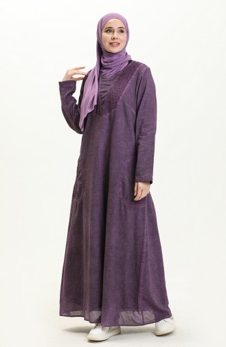 Robe à Manches Longues Authentique en Tissu Şile 4343-07 Poupre 4343-07