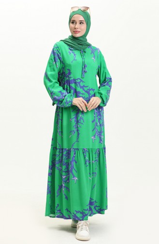 Robe à Manches Longues en Viscose avec Poche 8181-03 Vert 8181-03