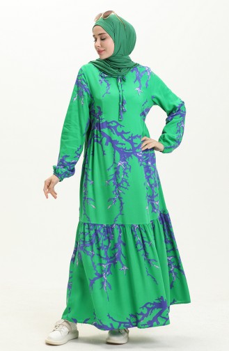 Robe à Manches Longues en Viscose avec Poche 8181-03 Vert 8181-03