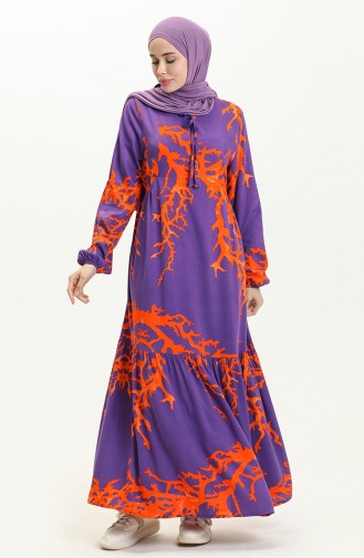 Robe à Manches Longues en Viscose avec Poche 8181-04 Pourpre 8181-04