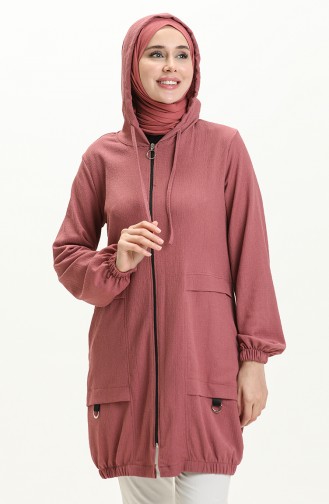 Kapüşonlu Kadın Tunik 12m02-01 Gül Kurusu