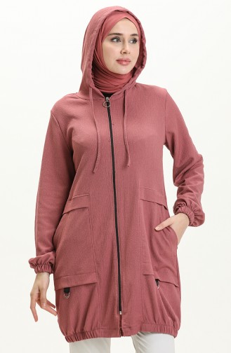Kapüşonlu Kadın Tunik 12m02-01 Gül Kurusu