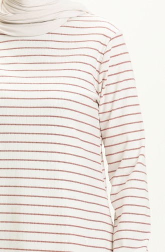 Elastic Sleeve Striped Tunic 8583-01 Brick Red Ecru 8583-01