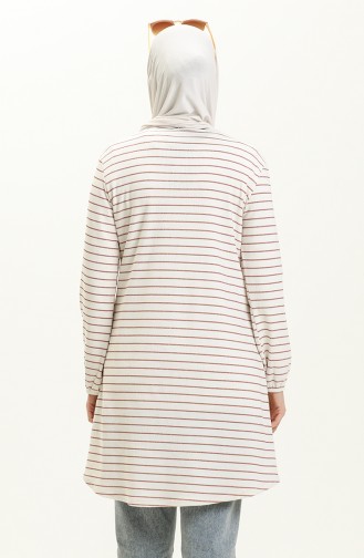 Elastic Sleeve Striped Tunic 8583-01 Brick Red Ecru 8583-01