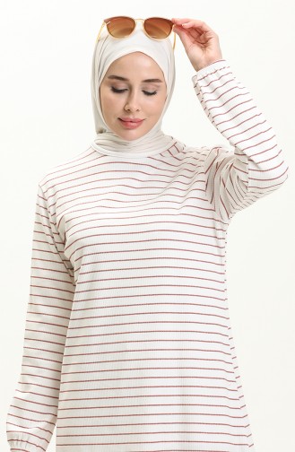 Gestreifte Tunika mit elastischen Ärmeln 8583-02 Kachelweiß 8583-02