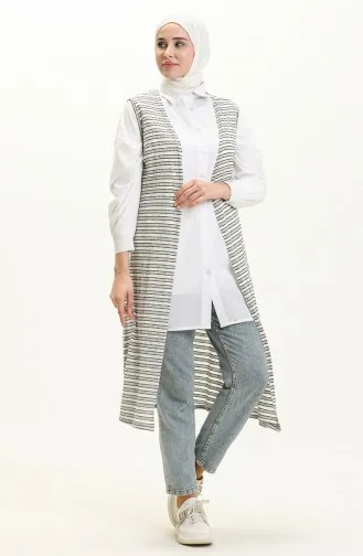Gilet Long à Rayures 8582-01 Bleu Marine Ecru 8582-01