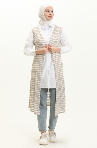 Striped Long Vest 8582-02 Brown Ecru 8582-02