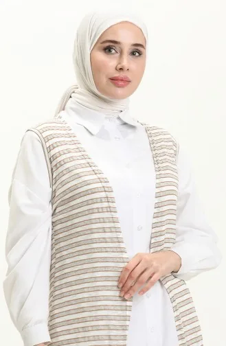 Çizgili Uzun Yelek 8582-02 Kahverengi Ekru
