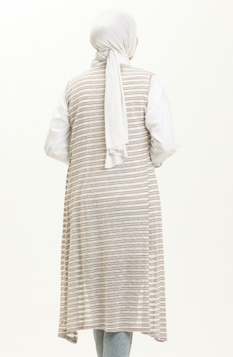 Striped Long Vest 8582-02 Brown Ecru 8582-02