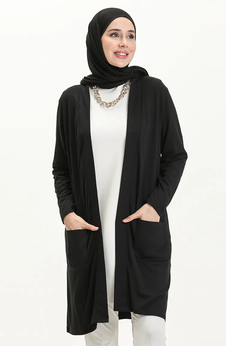 Pocketed Viscose Cardigan 0013-01 Black 0013-01