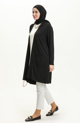 Pocketed Viscose Cardigan 0013-01 Black 0013-01