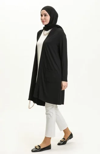 Pocketed Viscose Cardigan 0013-01 Black 0013-01