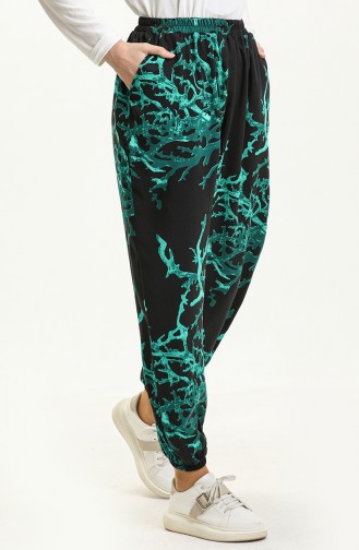 Printed Viscose Baggy Pants 1717-01 Black 1717-01
