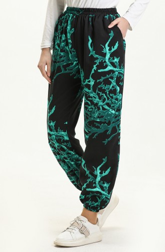 Printed Viscose Baggy Pants 1717-01 Black 1717-01